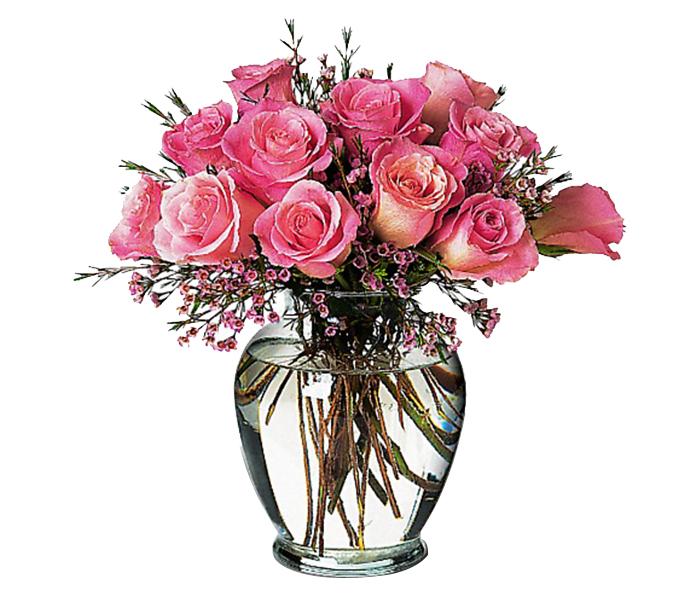 Arabian Florist 20 Pieces Everlasting Charm Pink Roses with Clear Glass Vase Bouquet - Zoom Image