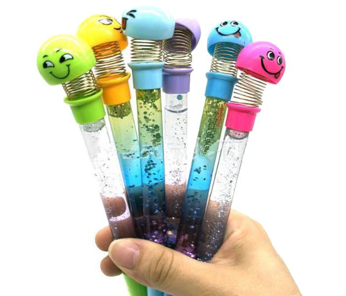 Zen 1 Ps Fairy Smiling Emoji Face Bouncing Spring Head Writing Pen with Shaking Glittering Water Inside - Multi Colour - Zoom Image 3