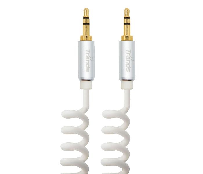 Trands TR-CA851 3.5mm Coiled Male to Male Car Aux Audio Cable - White - Zoom Image 3