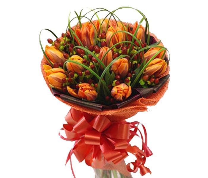 Arabian Florist 12 Pieces Gorgeous Orange Tulips Bouquet - Zoom Image