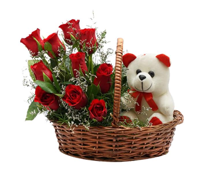 Arabian Florist Cute Love 12 Red Roses with Teddy Bear - Zoom Image