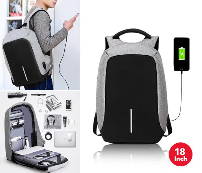 Anti-Theft Backpack 18 Inch with USB Port Grey ,JA002 - Zoom Image 1