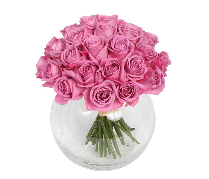 Arabian Florist 22 Pieces Pink Roses In a Round Shape Vase Bouquet - Zoom Image