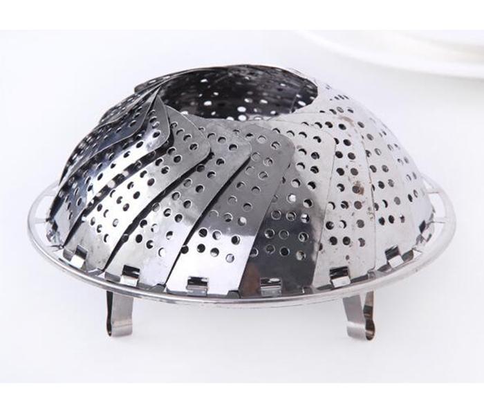 1 Piece Stainless Steel Multifunction Folding Retractable Fruit & Steaming Plate - Silver - Zoom Image 2