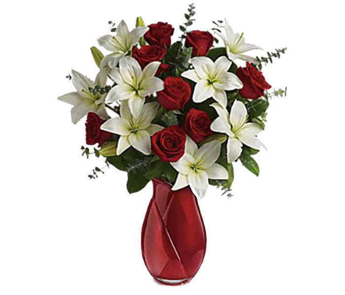 Arabian Florist Love Red Roses & Oriental White Lilies Bouquet - Zoom Image