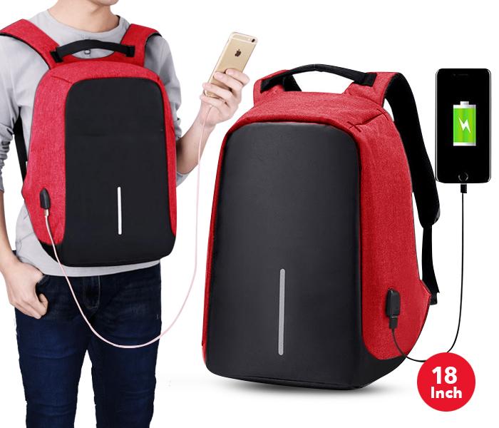 Anti-Theft Backpack 18 Inch with USB Port LOC Red JA001 - Zoom Image 1