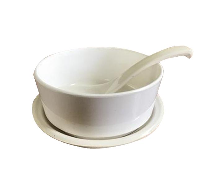 Melamine Chinese Soup Bowl with Spoon - White - Zoom Image