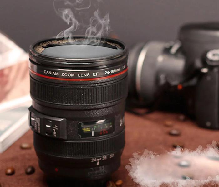 Camera Lens Coffee Cup with Top - Black - Zoom Image 1