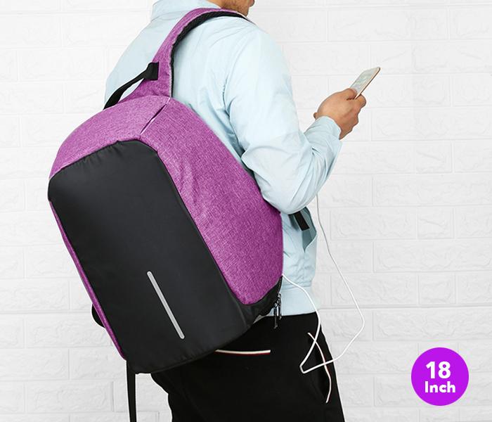 Anti-Theft Backpack 18 Inch with USB Port Purple, JA002 - Zoom Image 4