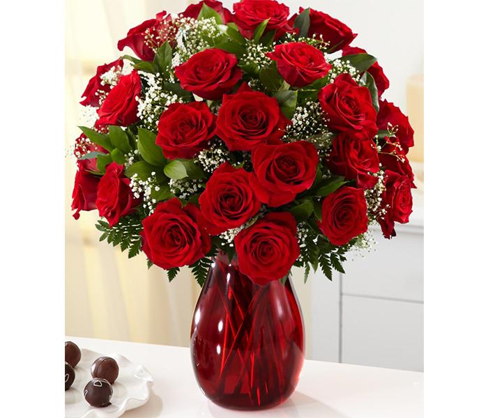 Arabian Florist 24 Pieces Red Roses with Red Vase Bouquet - Zoom Image 2