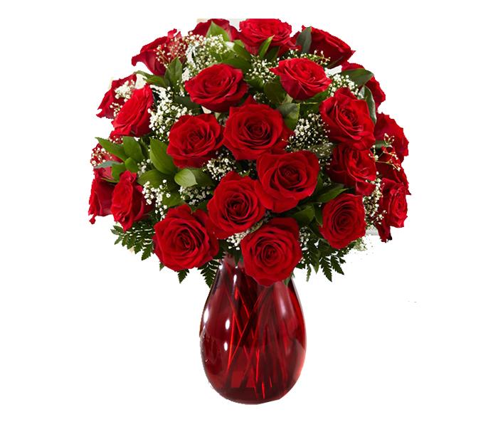 Arabian Florist 24 Pieces Red Roses with Red Vase Bouquet - Zoom Image 1