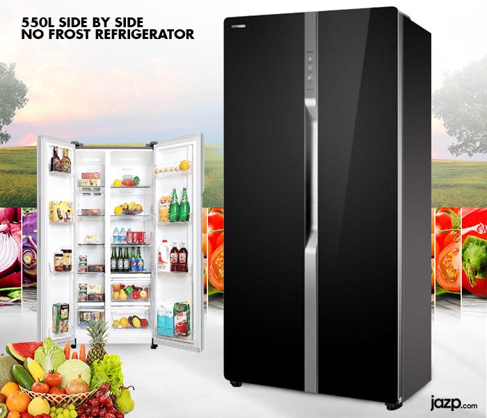 Geepas GRFS5507BTN 550L Side By Side No Frost Refrigerator, Black - Zoom Image 3