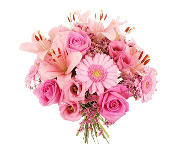 Arabian Florist 13 Pieces Pink Lilies, Roses & Gerberas Bouquet - Zoom Image