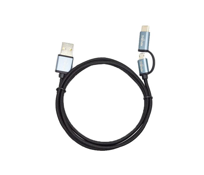 Trands TR-CA027 2-in-1 Reversible Cable With Micro USB & Type C Cable - 1m, Black - Zoom Image 2