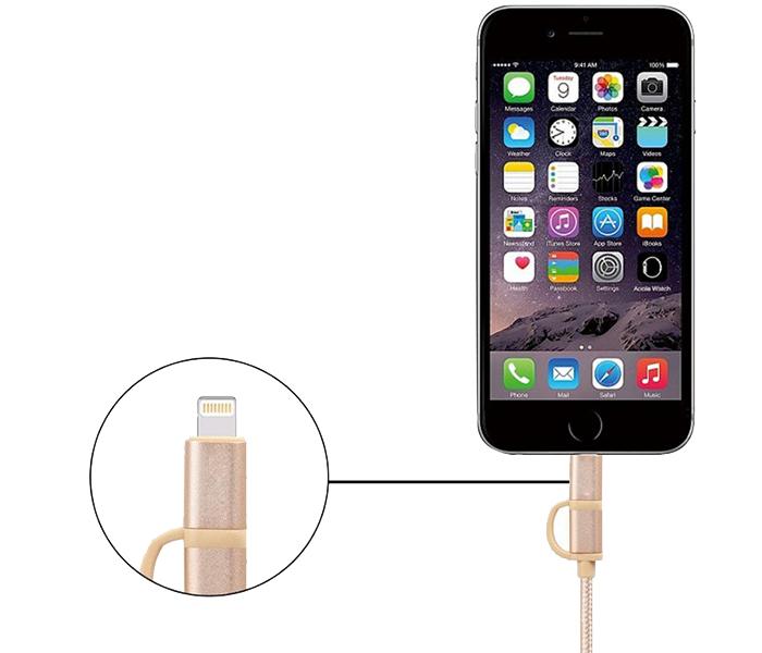 Trands TR-CA784 2-in-1 MFi Lightning Cable with Micro USB Connector - 1m, Gold - Zoom Image 4