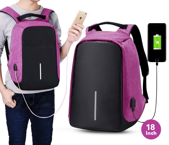 Anti-Theft Backpack 18 Inch with USB Port LOC Purple JA001 - Zoom Image 1