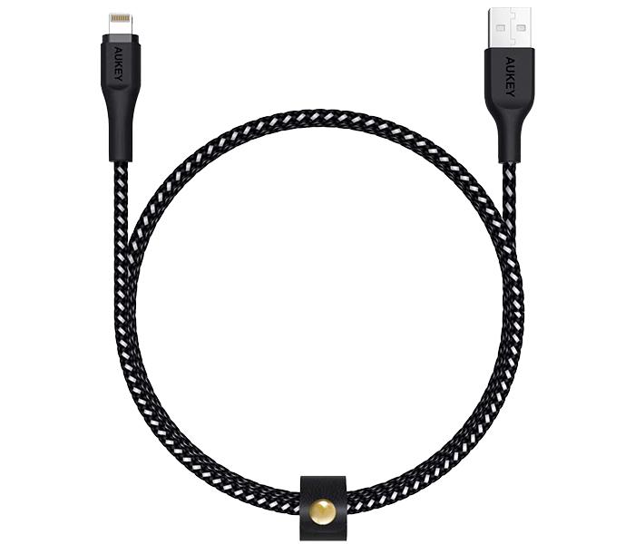 Aukey CB-AL1 1.2m Nylon Braided MFi Lightning Cable - Black - Zoom Image 1