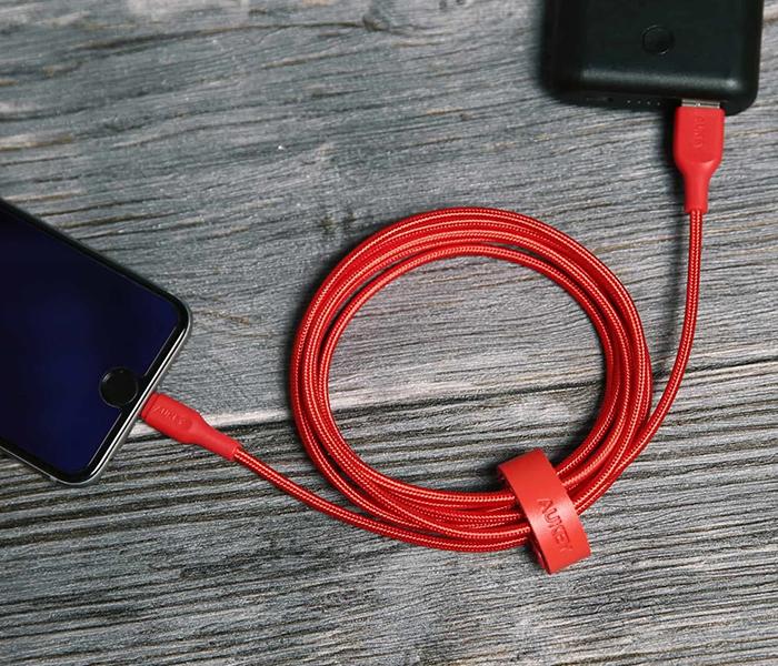 Aukey CB-AL1 1.2m Nylon Braided MFi Lightning Cable - Red - Zoom Image 4