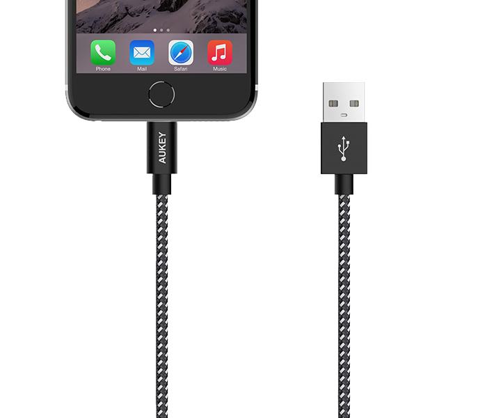 Aukey CB-D42 2m Nylon Braided MFi Lightning Cable - Black - Zoom Image 5