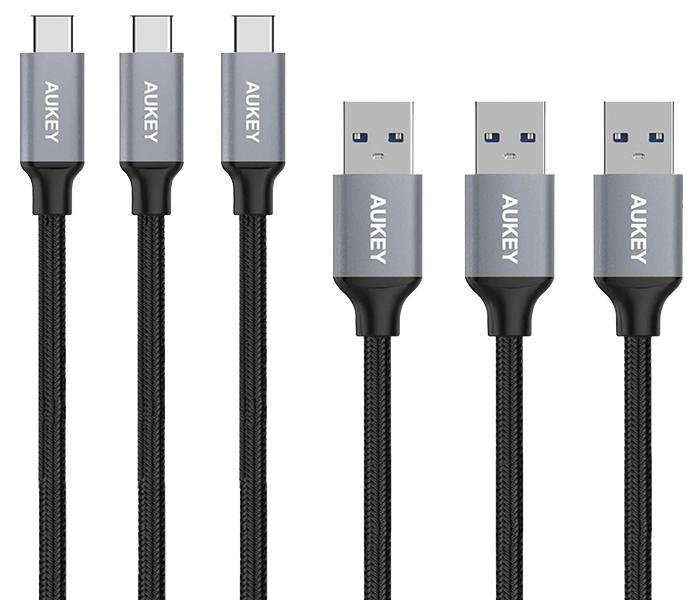 Aukey CB-CMD1 1m Nylon Braided USB 3.0 to C Cable - Grey, 3 Pieces - Zoom Image 3