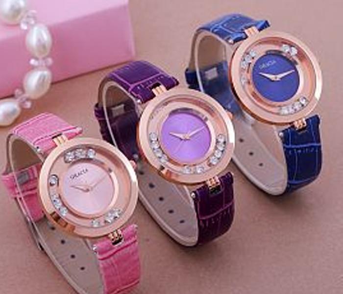 Gracia 3 In 1 Bundle Crystal Studded  Croc Pattern Leather Strap Women's Watch - Zoom Image 2