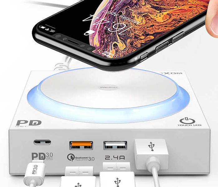 Moxom 40 Watts Fast Wireless Charger with 4 Multi USB Ports - White - Zoom Image 3