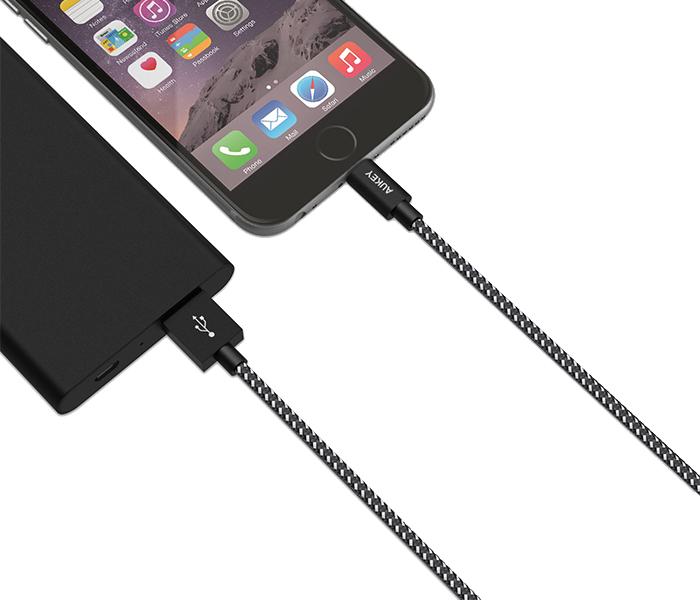 Aukey CB-D42 2m Nylon Braided MFi Lightning Cable - Black - Zoom Image 4