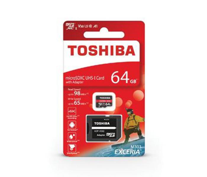 Toshiba THN-M303R0640E2 Exceria 64GB Class A1 98MBs MicroSD Card with Adaptor, Black - Zoom Image 2