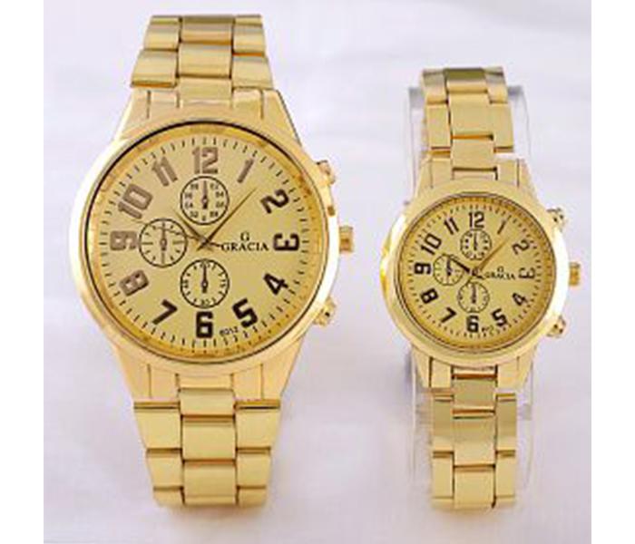 Gracia GRC2021 Classic Sub Dial Design Stainless Steel Pair Watch - Gold - Zoom Image 2