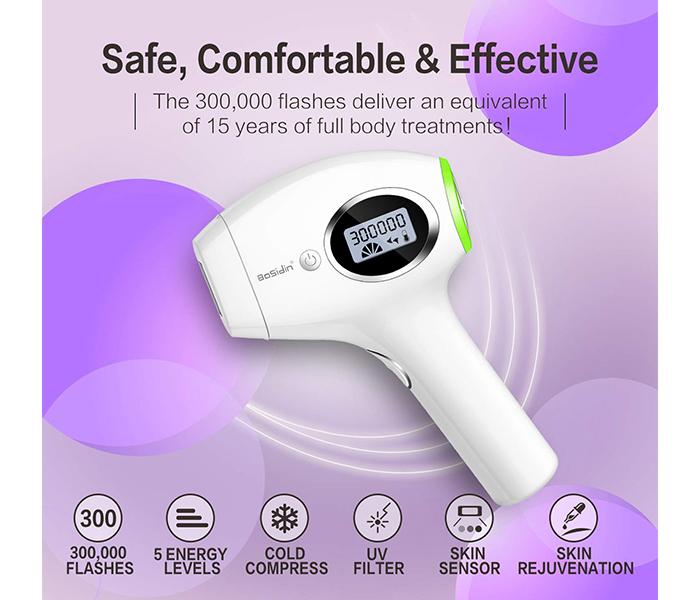 BoSidin D-1128 Permanent IPL Laser Hair Remover with Ice Care for Unisex - White - Zoom Image 3