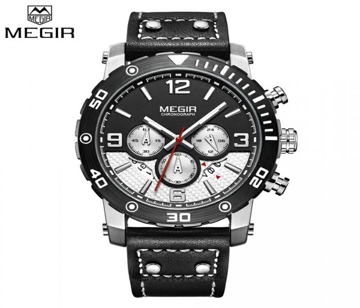 MEGIR 2084 Multi-Functional Chronograph Leather Quartz Qatch - Black - Zoom Image 2