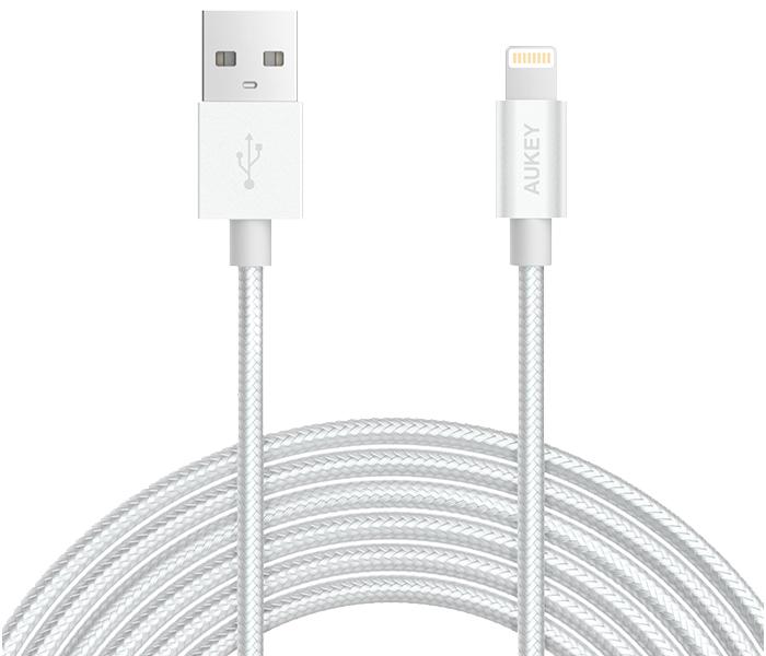 Aukey CB-D41 2m Nylon Braided MFi Lightning Cable - Silver - Zoom Image 1