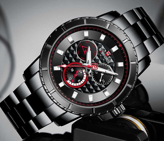 Naviforce NF9145 Fashion Business Casual Wrist Watch for Men - Black & Red - Zoom Image 1