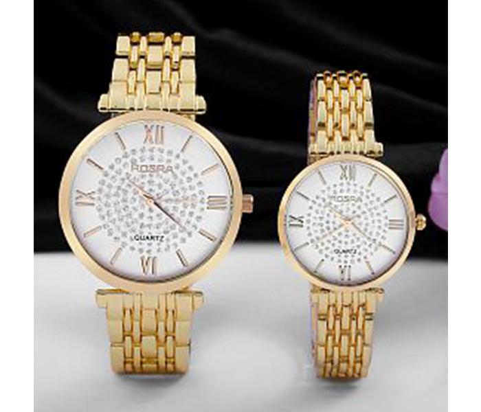 Rosra 4A16 18K Gold Luxury Roman Numeral Dial Fashion Pair Watch with Box - Gold & White - Zoom Image 3