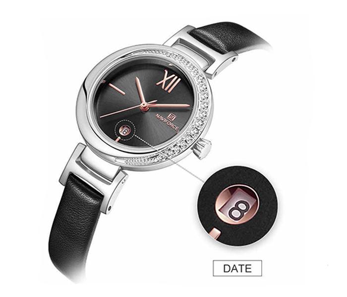 Naviforce NF5007 Quartz Leather Strap Analog Watch for Women - Black - Zoom Image 4