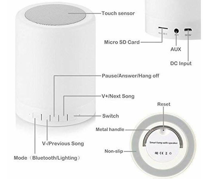 Bluetooth LED Touch Lamp Portable Speaker - White - Zoom Image 2