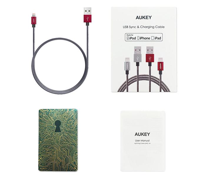 Aukey CB-D24 1m Apple Certified Braided Exomesh Lightning Cable - Red - Zoom Image 5