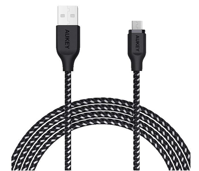 Aukey CB-AM1 1.2m Nylon Braided Micro USB Cable - Black - Zoom Image 1