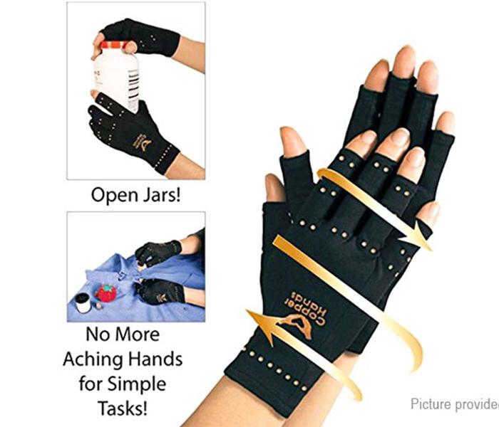 Magnetic Therapy Anti Arthritis Copper Hands Pain Relief Compression Gloves - 2 Pieces, Black - Zoom Image 4