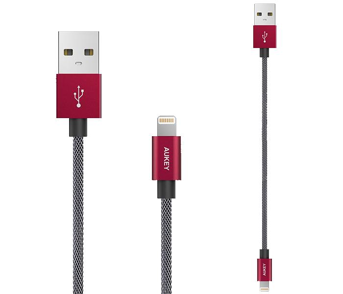 Aukey CB-D24 1m Apple Certified Braided Exomesh Lightning Cable - Red - Zoom Image 1