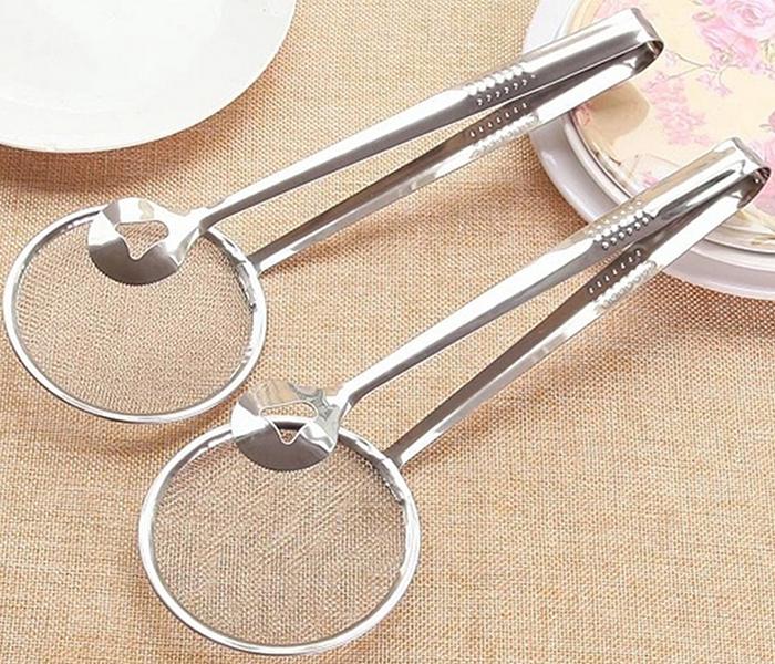 Stainless Steel Oil Draining Clip Tong with Strainer on One Side - Silver - Zoom Image 4