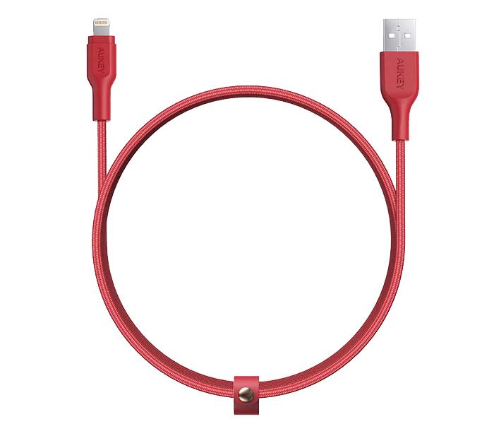 Aukey CB-AL2 2m Nylon Braided MFi Lightning Cable - Red - Zoom Image 2