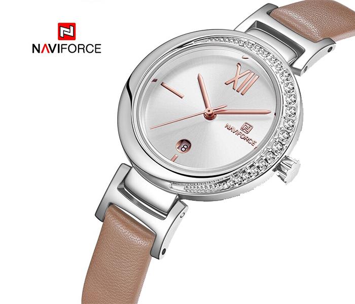 Naviforce NF5007 Quartz Leather Strap Analog Watch for Women - Khaki - Zoom Image 3