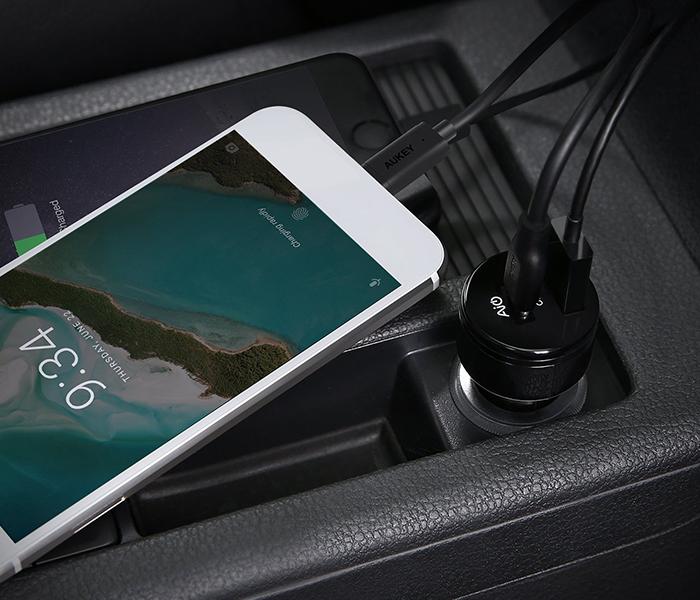 Aukey CC-Y9 USB-C Dual Port Car Charger - Black - Zoom Image 2