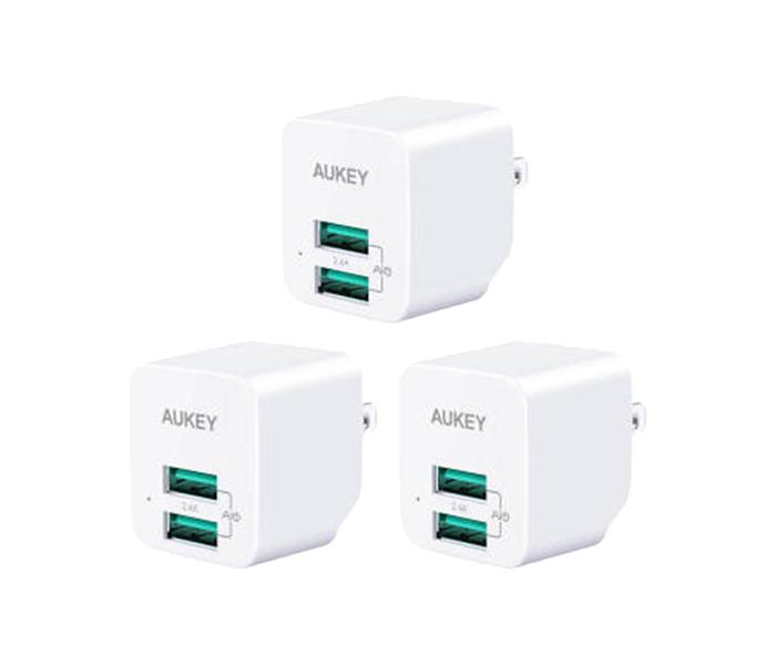 Aukey PA-U32 3 Pieces Dual Port Wall Charger - White - Zoom Image 2