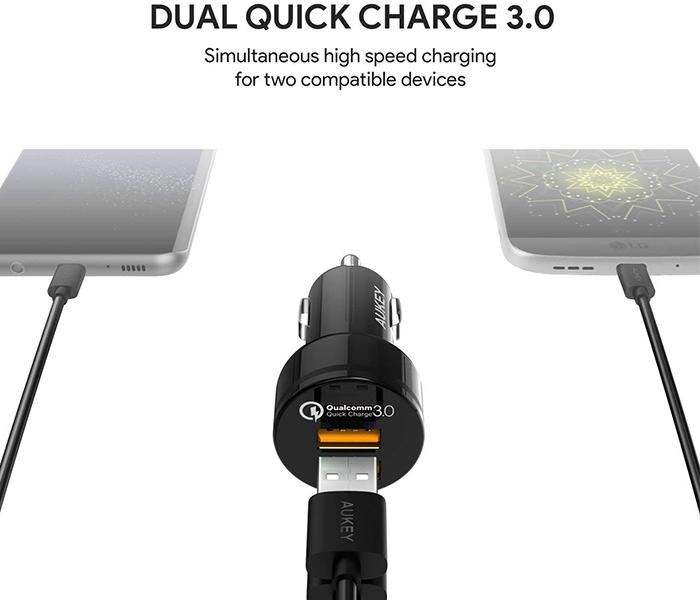 Aukey CC-T8 QC 3.0 Dual Port Car Charger - Black - Zoom Image 2