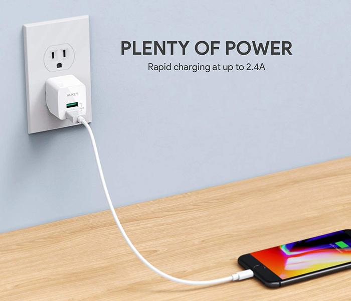 Aukey PA-U32 3 Pieces Dual Port Wall Charger - White - Zoom Image 6