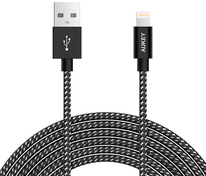 Aukey CB-D42 2m Nylon Braided MFi Lightning Cable - Black - Zoom Image 1