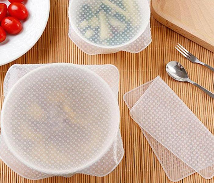 4 Pieces Reusable Silicon Wraps Cover Stretch and Fresh Food Storage - White - Zoom Image 4