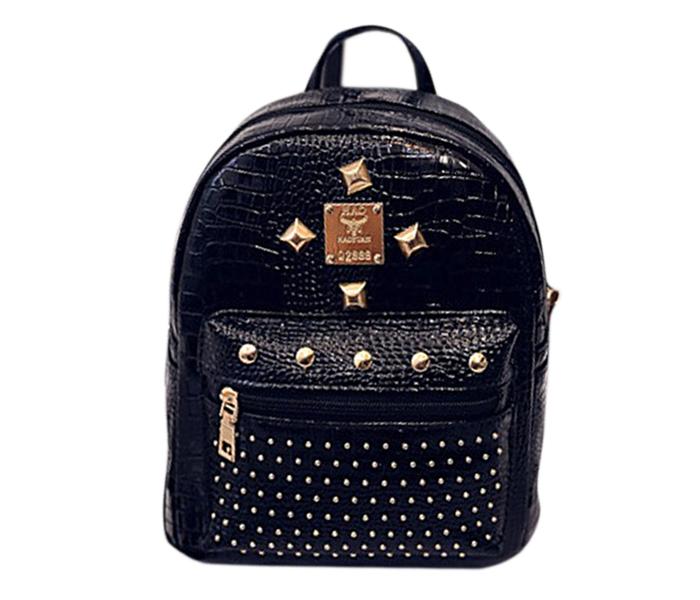 Geometric PU Zipperr Womens Glamourous Backpack - Black - Zoom Image